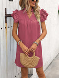 Ruffled Notched Cap Sleeve Mini Dress - Trendsi - Flyclothing LLC