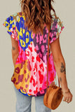 Ruffled Printed Tie Neck Cap Sleeve Blouse - Trendsi - Flyclothing LLC