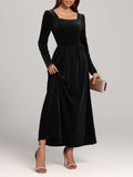 Velvet Square Neck Long Sleeve Dress - Trendsi - Flyclothing LLC