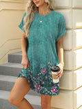 Printed Round Neck Short Sleeve Mini Dress - Trendsi - Flyclothing LLC