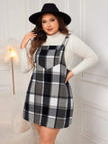 Plus Size Plaid Wide Strap Overall Dress - Trendsi - Flyclothing LLC