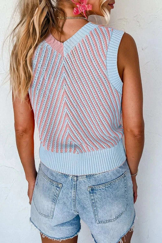 V-Neck Contrast Sweater Vest - Trendsi - Flyclothing LLC