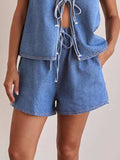 Elastic Waist Denim Shorts - Trendsi - Flyclothing LLC