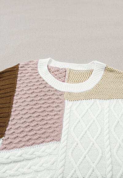 Cable-Knit Color Block Round Neck Sweater Vest - Trendsi - Flyclothing LLC
