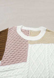 Cable-Knit Color Block Round Neck Sweater Vest - Trendsi - Flyclothing LLC