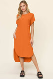 Double Take Full Size Round Neck Short Sleeve Slit Dress - Trendsi - Flyclothing LLC