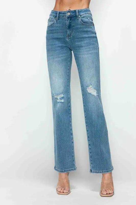 bytos Full Size Distressed High Rise Straight Jeans - Trendsi - Flyclothing LLC