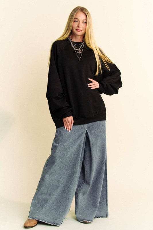 Davi & Dani Round Neck Raglan Sleeve Sweatshirt - Trendsi - Flyclothing LLC