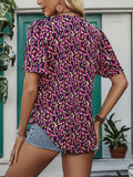 Printed Notched Flutter Sleeve Blouse - Trendsi - Flyclothing LLC
