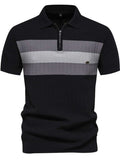 Men's Collared Neck Striped Texture Knit Polo - Trendsi - Flyclothing LLC