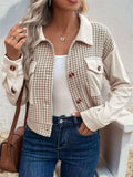 Pocketed Houndstooth Long Sleeve Jacket - Trendsi - Flyclothing LLC