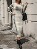 Striped Round Neck Long Sleeve Dress - Trendsi - Flyclothing LLC