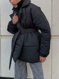 Puffer Long Sleeve Winter Coat with Belt - Trendsi - Flyclothing LLC
