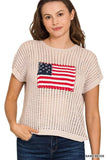 Zenana Viscose American Flag Openwork Knit Top - Trendsi - Flyclothing LLC