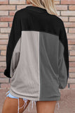 Color Block Collared Neck Long Sleeve Sweatshirt - Trendsi - Flyclothing LLC