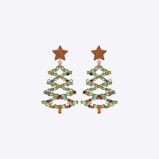 Christmas Tree Rhinestone Alloy Earrings - Trendsi - Flyclothing LLC