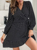 Polka Dot Wrap Mini Dress - Trendsi - Flyclothing LLC