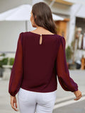 Round Neck Balloon Sleeve Blouse - Trendsi - Flyclothing LLC