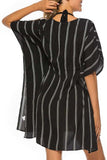 Drawstring Striped V-Neck Cover-Up - Trendsi - Flyclothing LLC