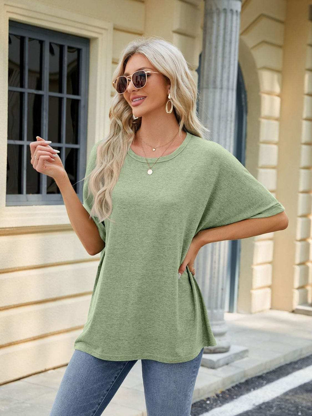 Florira Round Neck Half Sleeve T-Shirt - Trendsi - Flyclothing LLC