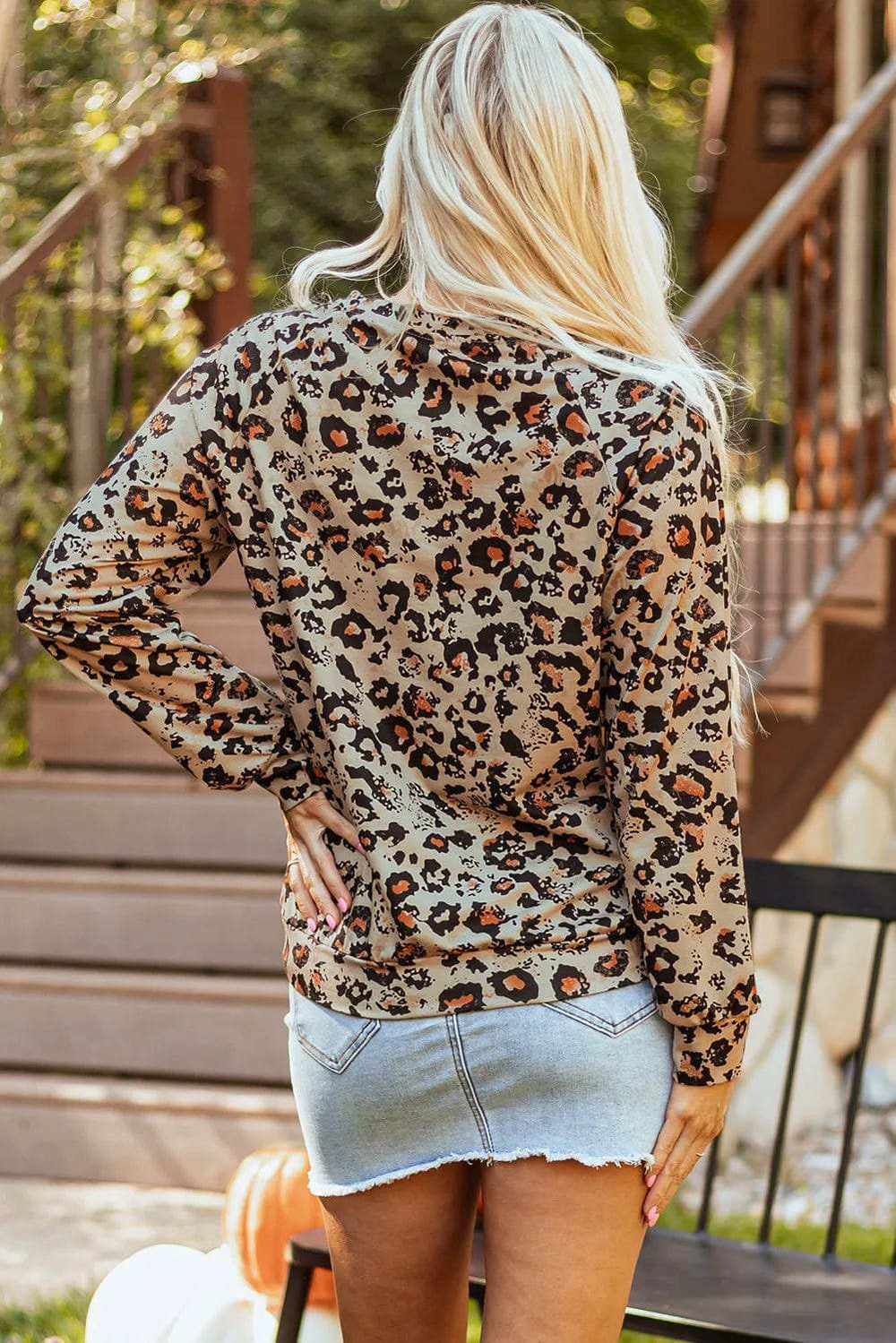Pumpkin Graphic Leopard Round Neck Long Sleeve Sweatshirt - Trendsi - Flyclothing LLC