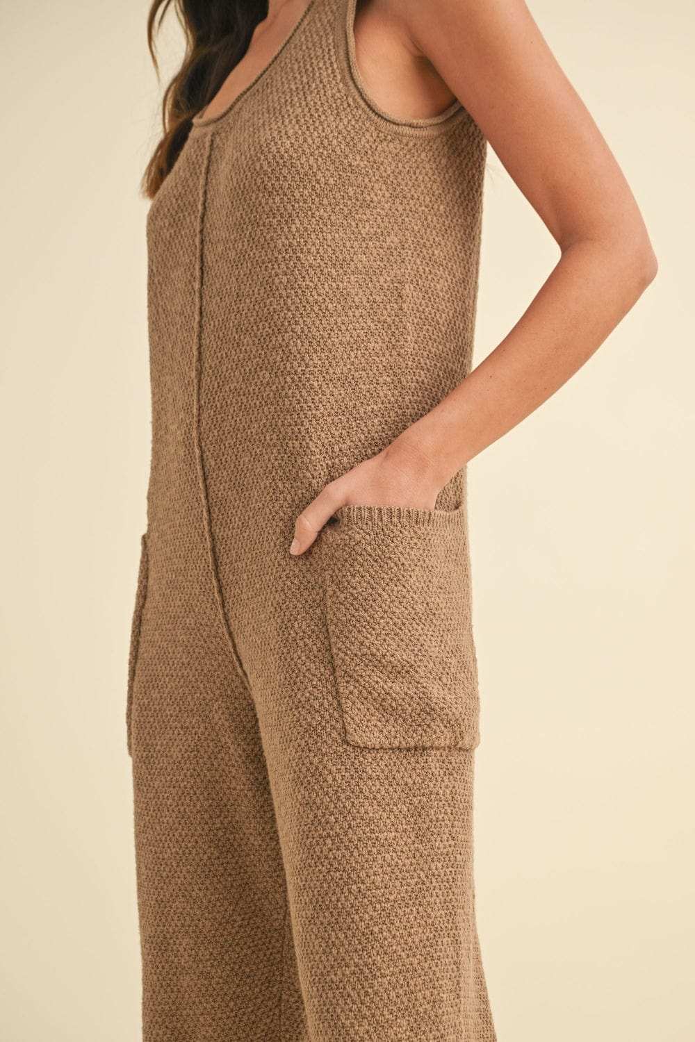 MABLE Sleeveless Knit Crop Jumpsuit with Pockets - Trendsi - Flyclothing LLC