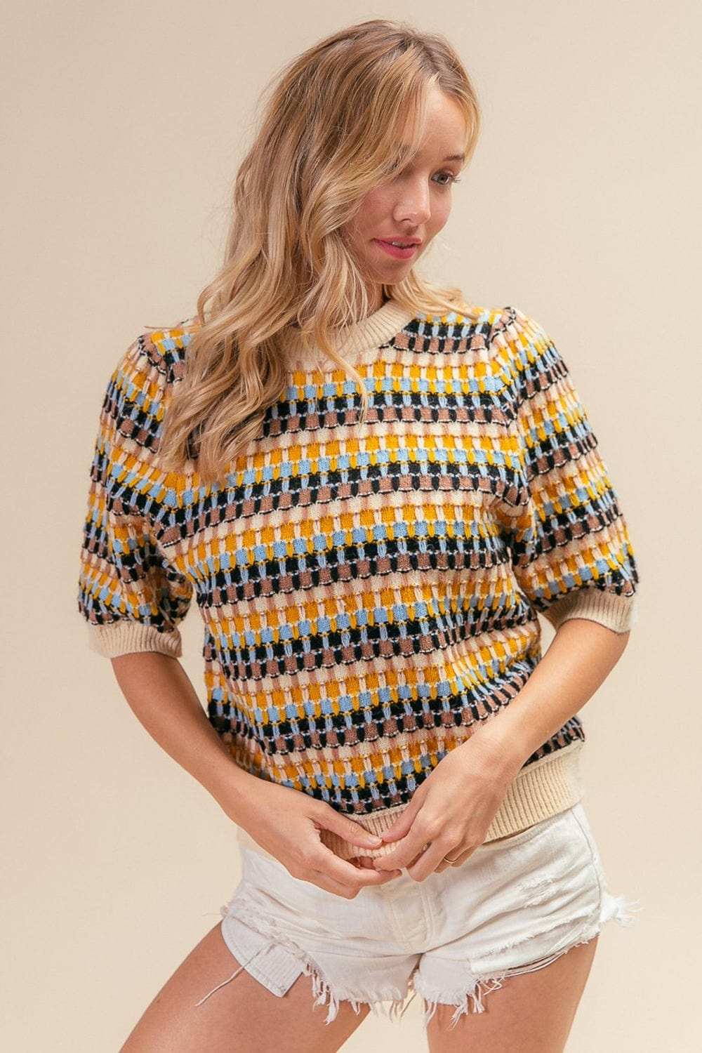 BiBi Multi Color Half Sleeve Sweater - Trendsi - Flyclothing LLC