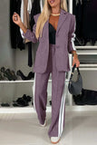 Full Size Contrast Lapel Collar Top and Pants Set - Trendsi - Flyclothing LLC