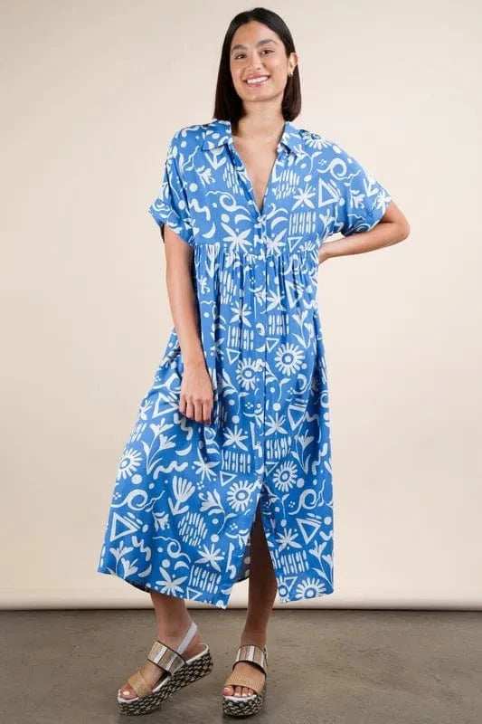 VERY J Plus Size Oversized Printed Shirt Midi Dress - Trendsi - Flyclothing LLC