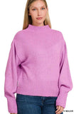 Zenana Balloon Sleeve Mock Neck Sweater - Trendsi - Flyclothing LLC