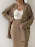 Pocketed Long Sleeve Cardigan and Skirt Sweater Set - Trendsi - Flyclothing LLC