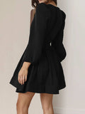 Ruched V-Neck Balloon Sleeve Mini Dress - Trendsi - Flyclothing LLC