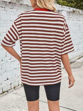 Lovelet Striped Round Neck Half Sleeve T-Shirt - Trendsi - Flyclothing LLC