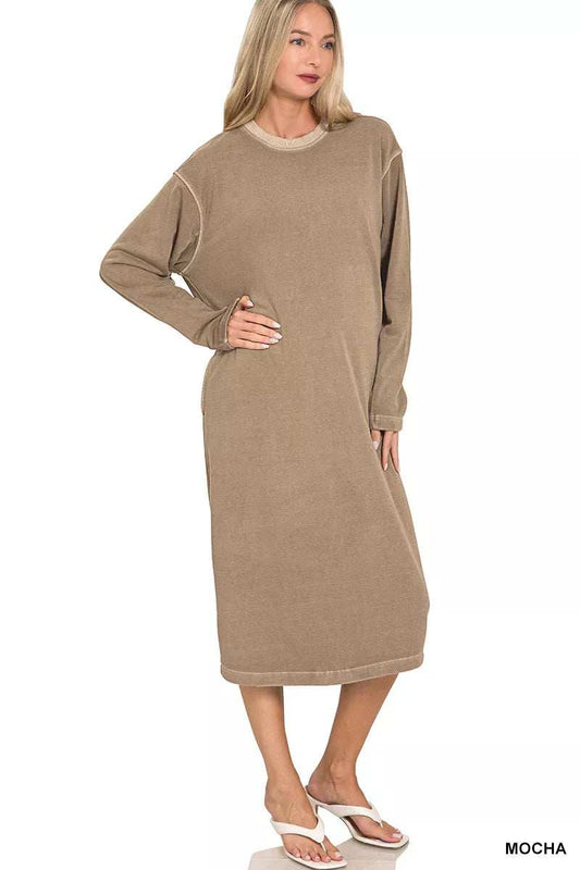 Zenana Soft Fleece Pigment Dye Sweatshirts Dress - Trendsi - Flyclothing LLC