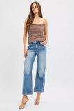 RISEN Full Size Mid Rise Crop Straight Jeans with Taylor Cuffed Plus Size - Trendsi - Flyclothing LLC