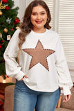 Plus Size Studded Star Round Neck Long Sleeve Blouse - Trendsi - Flyclothing LLC