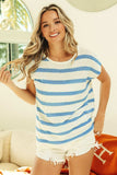 BiBi Striped Round Neck Short Sleeve Knit Top - Trendsi - Flyclothing LLC