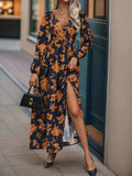 Split Printed Surplice Long Sleeve Midi Dress - Trendsi - Flyclothing LLC