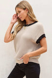 Contrast Trim Round Neck Cap Sleeve Knit Top - Trendsi - Flyclothing LLC