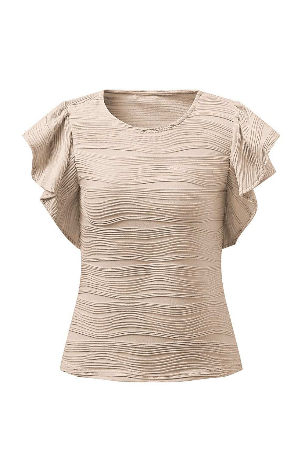 Textured Round Neck Cap Sleeve Top - Trendsi - Flyclothing LLC