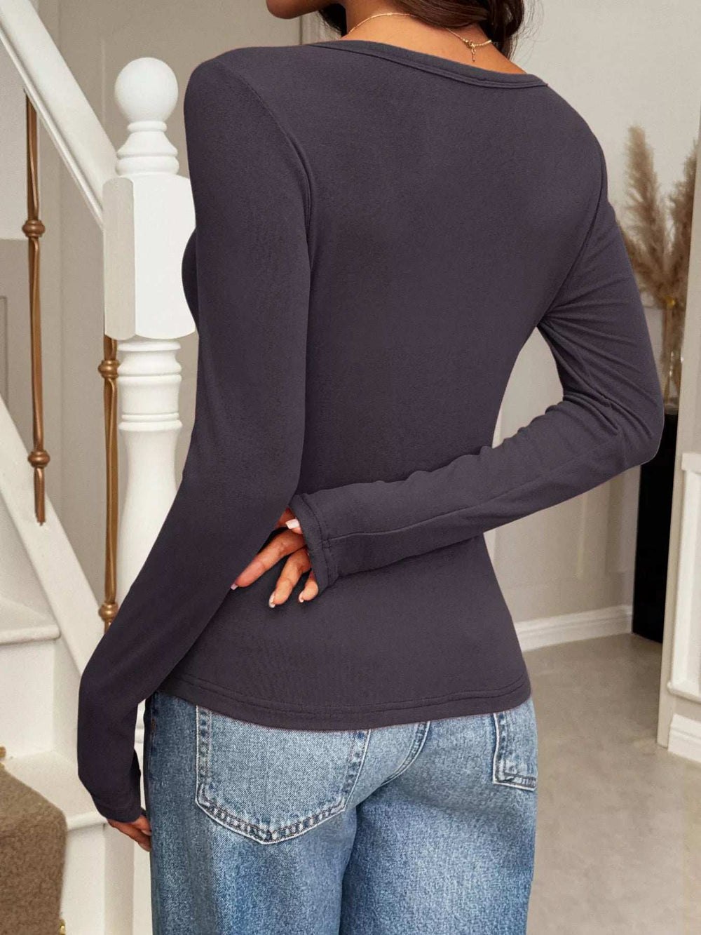Button-Front Long Sleeve Knit Top - Trendsi - Flyclothing LLC