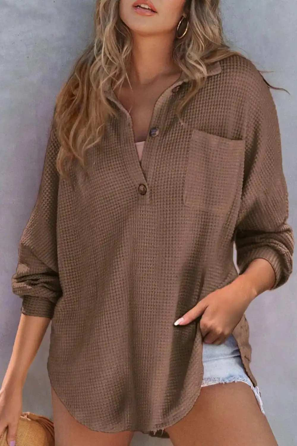 Half Button Long Sleeve Sweatshirt - Trendsi - Flyclothing LLC