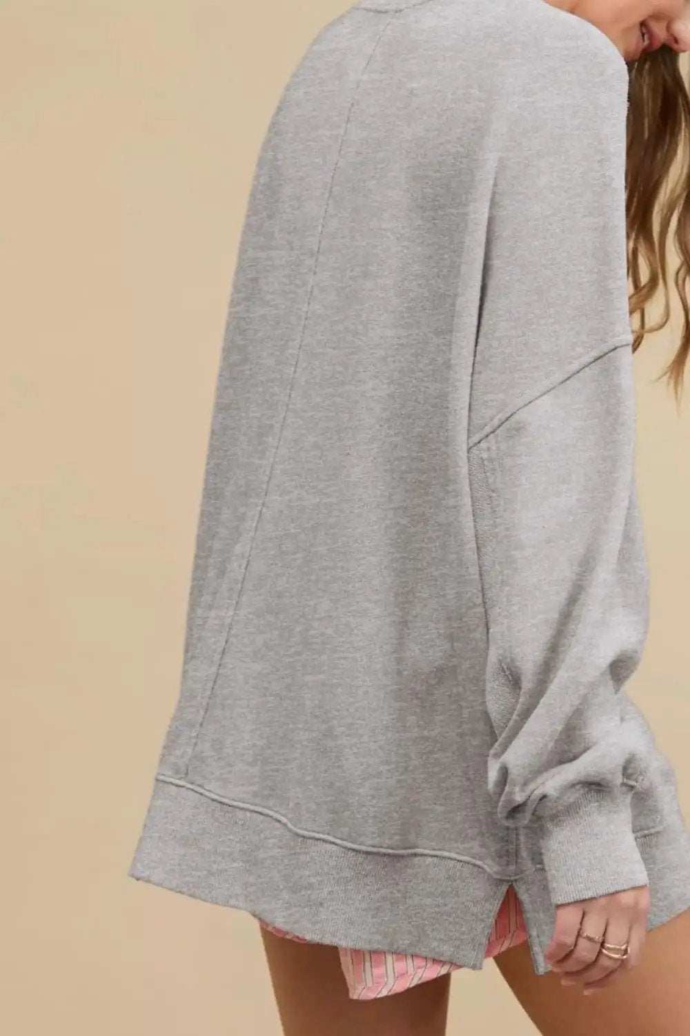 Side Slit Round Neck Long Sleeve Sweatshirt - Trendsi - Flyclothing LLC