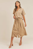 MABLE Short Sleeve Top and Button Down Midi Skirt Set - Trendsi - Flyclothing LLC