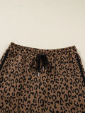Striped Trim Leopard Long Sleeve Top Drawstring Pant Set - Trendsi - Flyclothing LLC