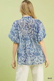 Umgee Abstract Print Ruffled Puff Sleeve Top - Trendsi - Flyclothing LLC