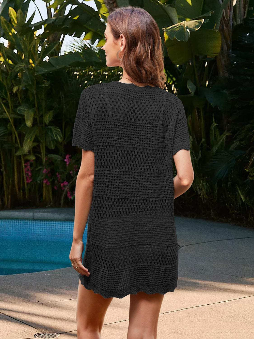 Openwork Round Neck Short Sleeve Cover-UP - Trendsi - Flyclothing LLC
