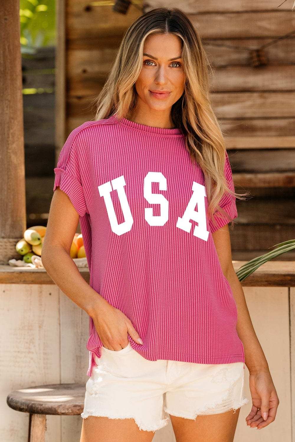 USA Round Neck Short Sleeve T-Shirt - Trendsi - Flyclothing LLC