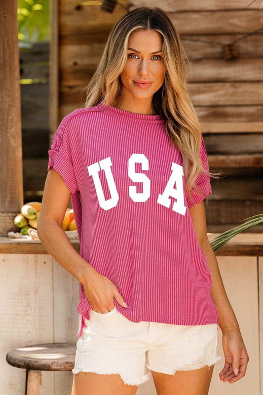 USA Round Neck Short Sleeve T-Shirt - Trendsi - Flyclothing LLC