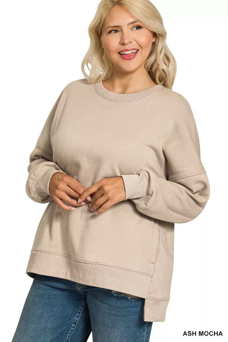 Zenana Full Size Fleece Hi-low Boyfriend Sweatshirts with Pockets Plus Size - Trendsi - Flyclothing LLC